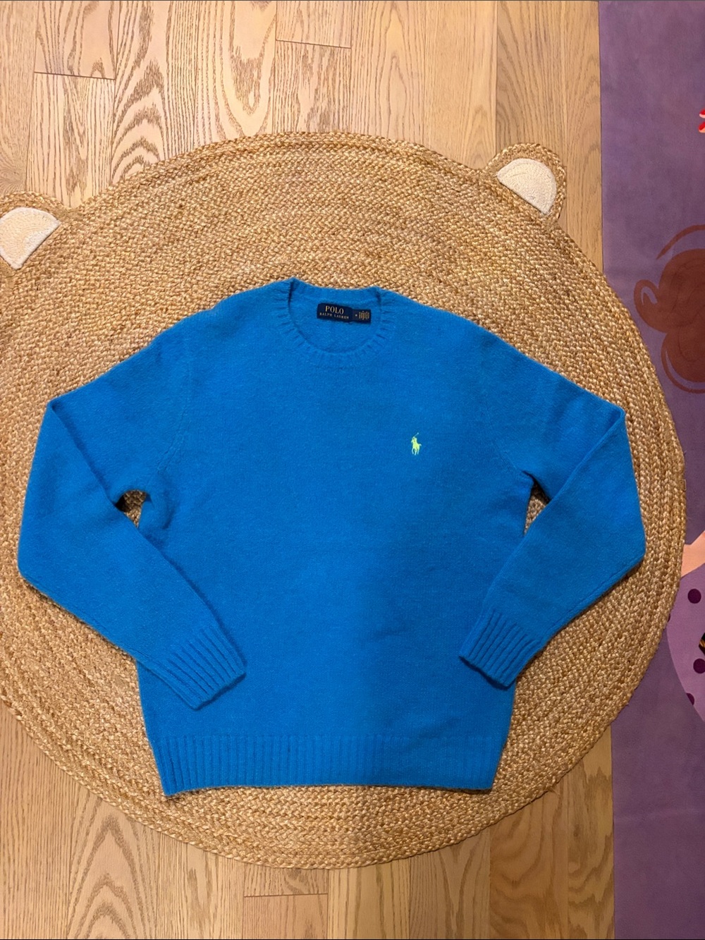 Polo by Ralph Lauren Women’s Bright Blue Crewneck Sweater with Lime Logo